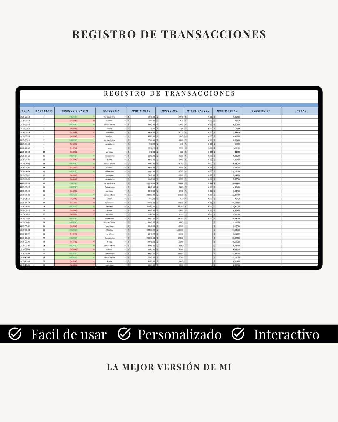 Plantilla de contabilidad para emprendedores y pequeños negocios